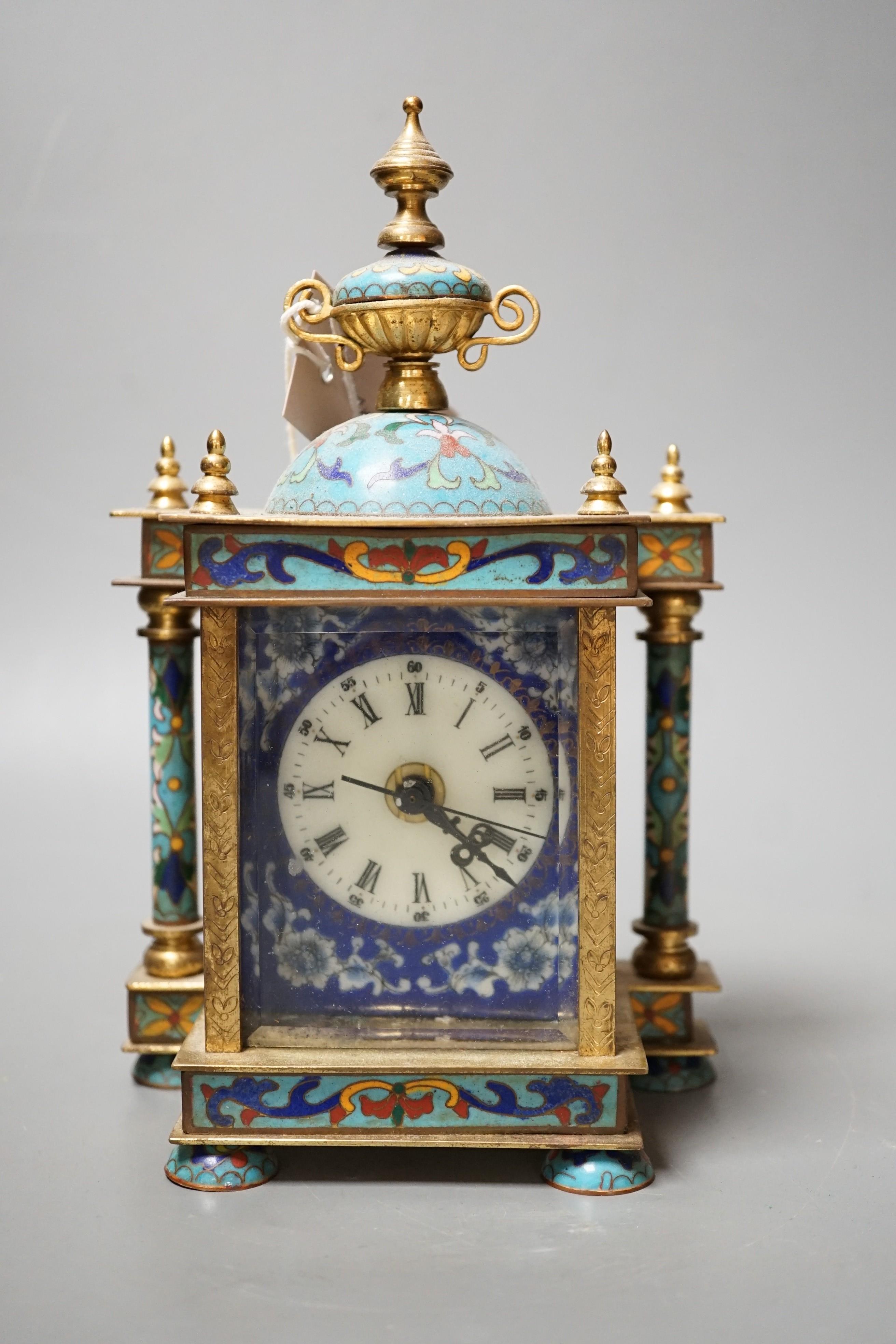 A cloisonné enamel mantel clock, with quartz movement, 22cm